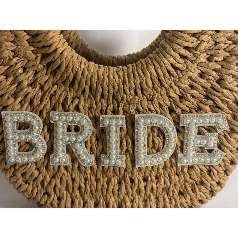 Bride Straw Bag Beaded Handbag Wedding Bridal Bachelorette Beach Vacation Purse